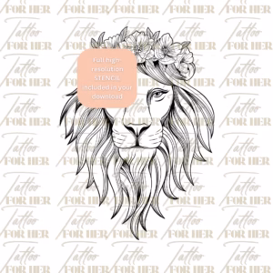 Lion Spirit with Flower Crown, lion tattoo design watermarked