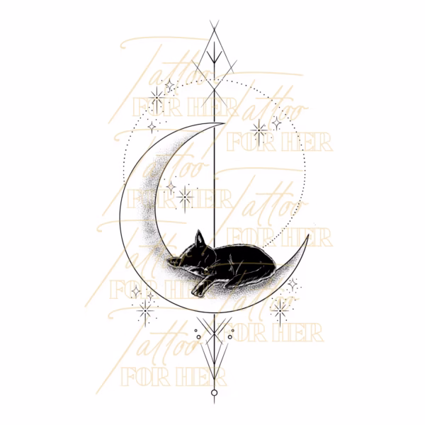 Sleeping Cat Crescent Moon tattoo design