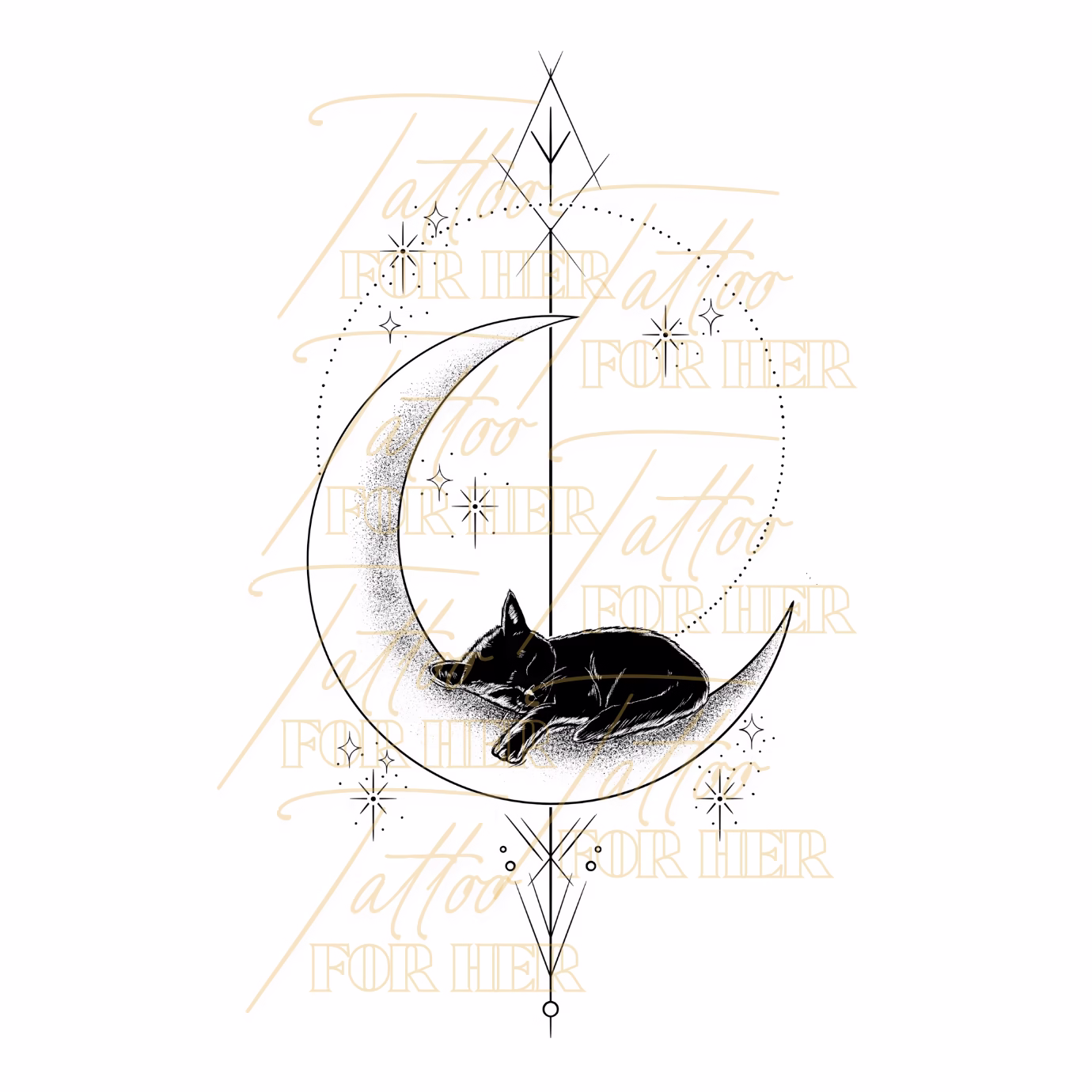 Sleeping Cat Crescent Moon tattoo design