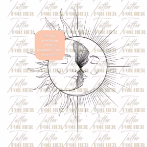 solar lunar kiss line art-tattoo design watermarked