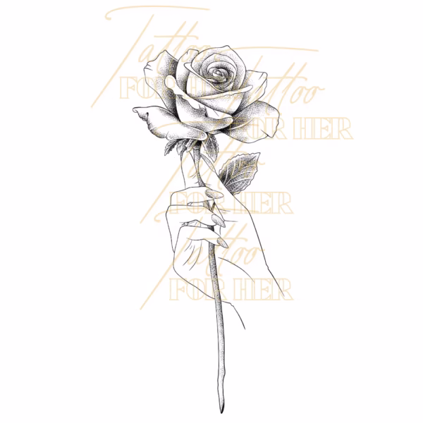 Elegant Rose in Hand Tattoo Design fine line floral