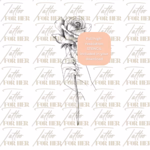 Rose with Hand Line Art Tattoo watermarked
