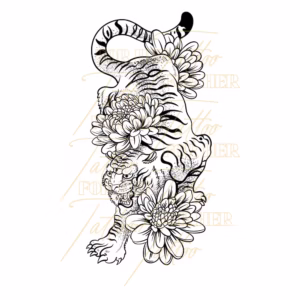 Tiger and Chrysanthemum Fury tattoo Design