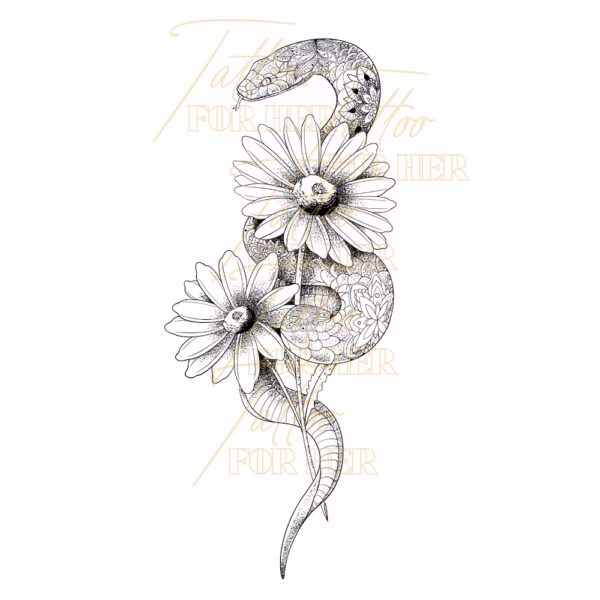 snake with daises tattoo design