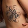 Butterfly tattoo with Moon and Daisy and dotwork