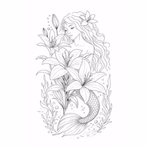 Enchanting Mermaid & Lily thumbnail fine line feminine tattoo design