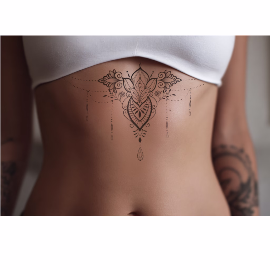 Lotus Underbust Fine Line Tattoo design preview