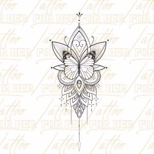 Ornamental Butterfly Lotus Tattoo Design | watermark