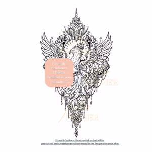 Pheonix mandala design stencil note