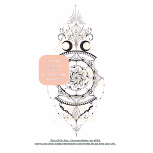 Sacred Lunar Lotus Mandala stencil note