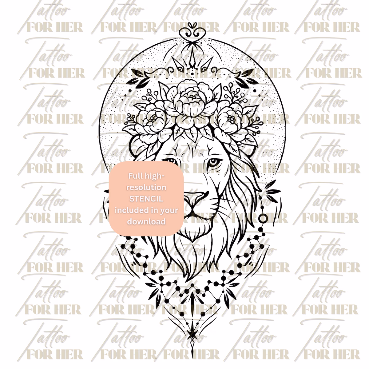 lion mandala tattoo watermarked