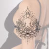 fine line Meditation Woman lotus tattoo design mockup 02