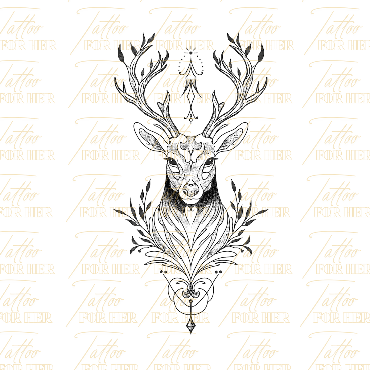 Sacred Deer fine line Tattoo Design watermark