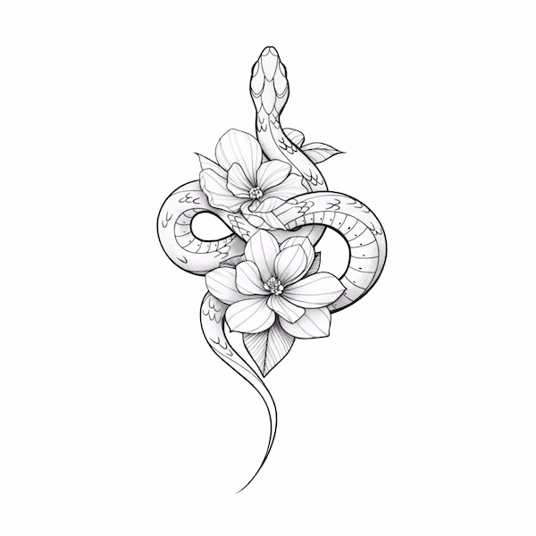 Snake and magnolia tattoo preview