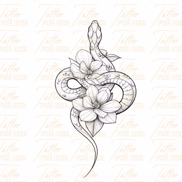 Snake and magnolia tattoo preview