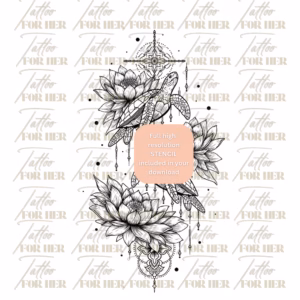 Two Turtles with Sacred Lotus watermarked