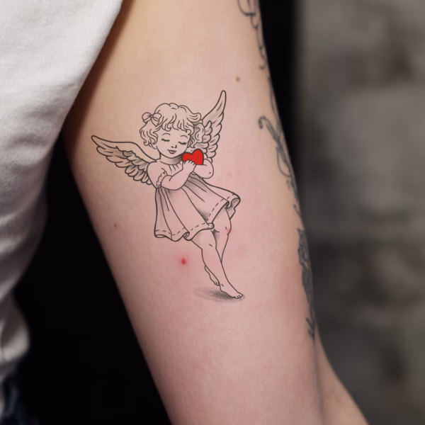 baby fine line angel minimalism tattoo design