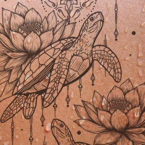 fine line Turtles and Lotus mockup tattoo design on skin