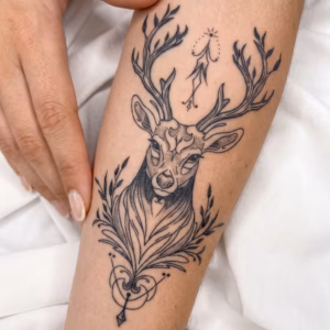 sacred deer forearm tattoo mockup