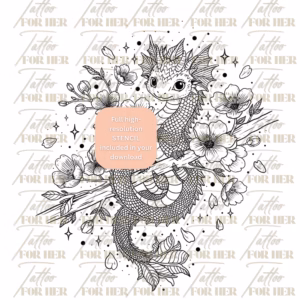 Dragon tattoo with Cherry Blossoms with watermark