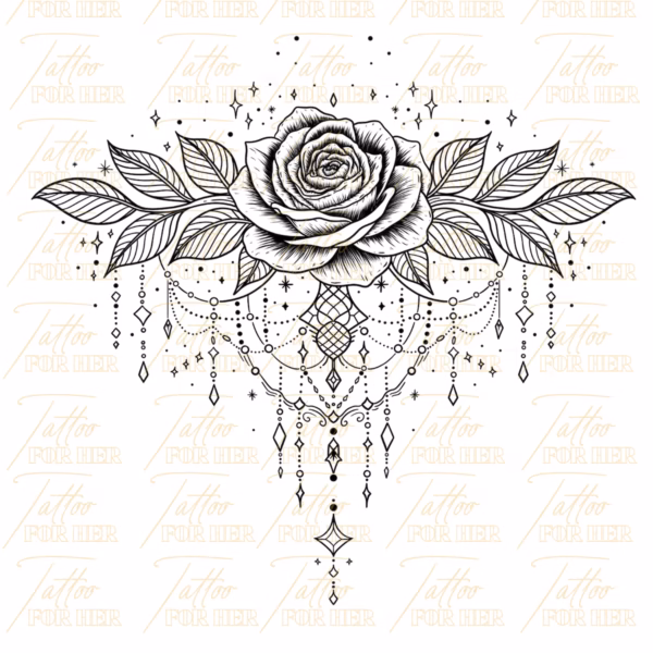 fine line Mandala Rose Tattoo Design watermark