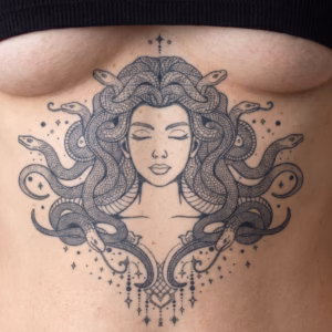 Medusa sternum tattoo with snakes mockup