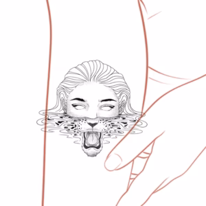 Leopard mistery girl tattoo Line art placement Mockup