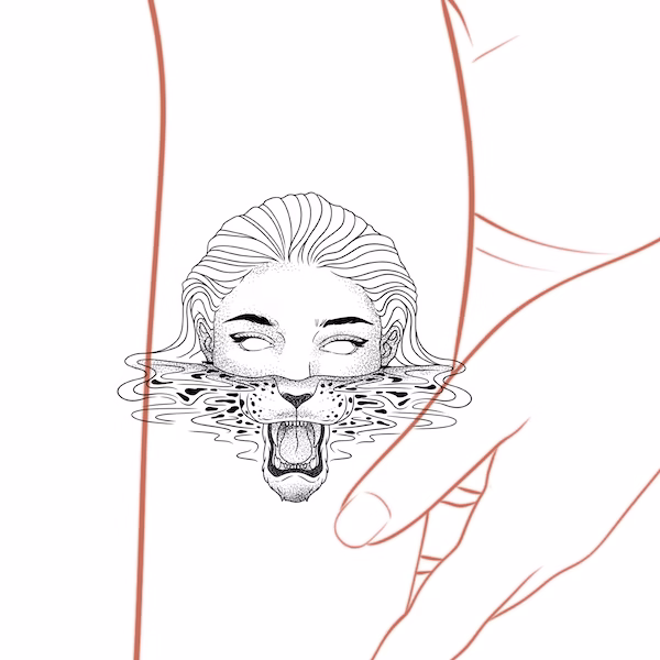 Leopard mistery girl tattoo Line art placement Mockup