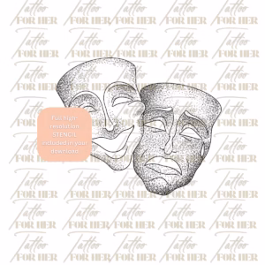 theater masks tattoo watermarked