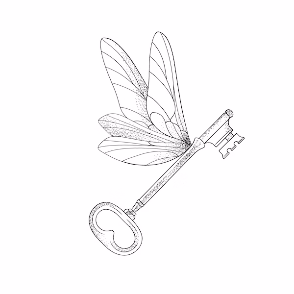 Dragonfly key fine line tattoo design printable stencil for women