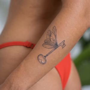 Dragonfly Key Fine Line Tattoo Design Printable stencil