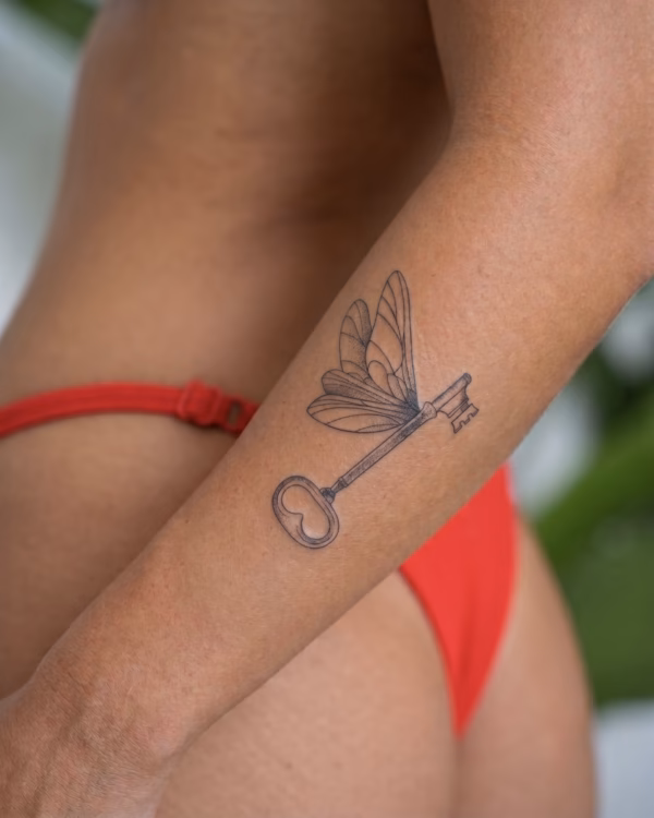 Dragonfly Key Fine Line Tattoo Design Printable stencil