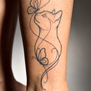 AI-generated tattoo mockup cat and butterflies