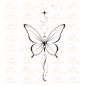 Celestial Butterfly Fine Line Tattoo Design