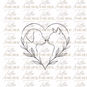 dog and cat heart tattoo design with watermark