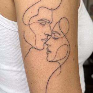 Printable minimalist two faces line art tattoo design mockup