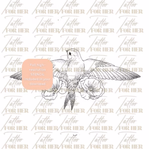 swallow tattoo design with flowers watermarked