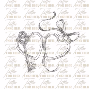 vintage heart mirror and key tattoo design watermark