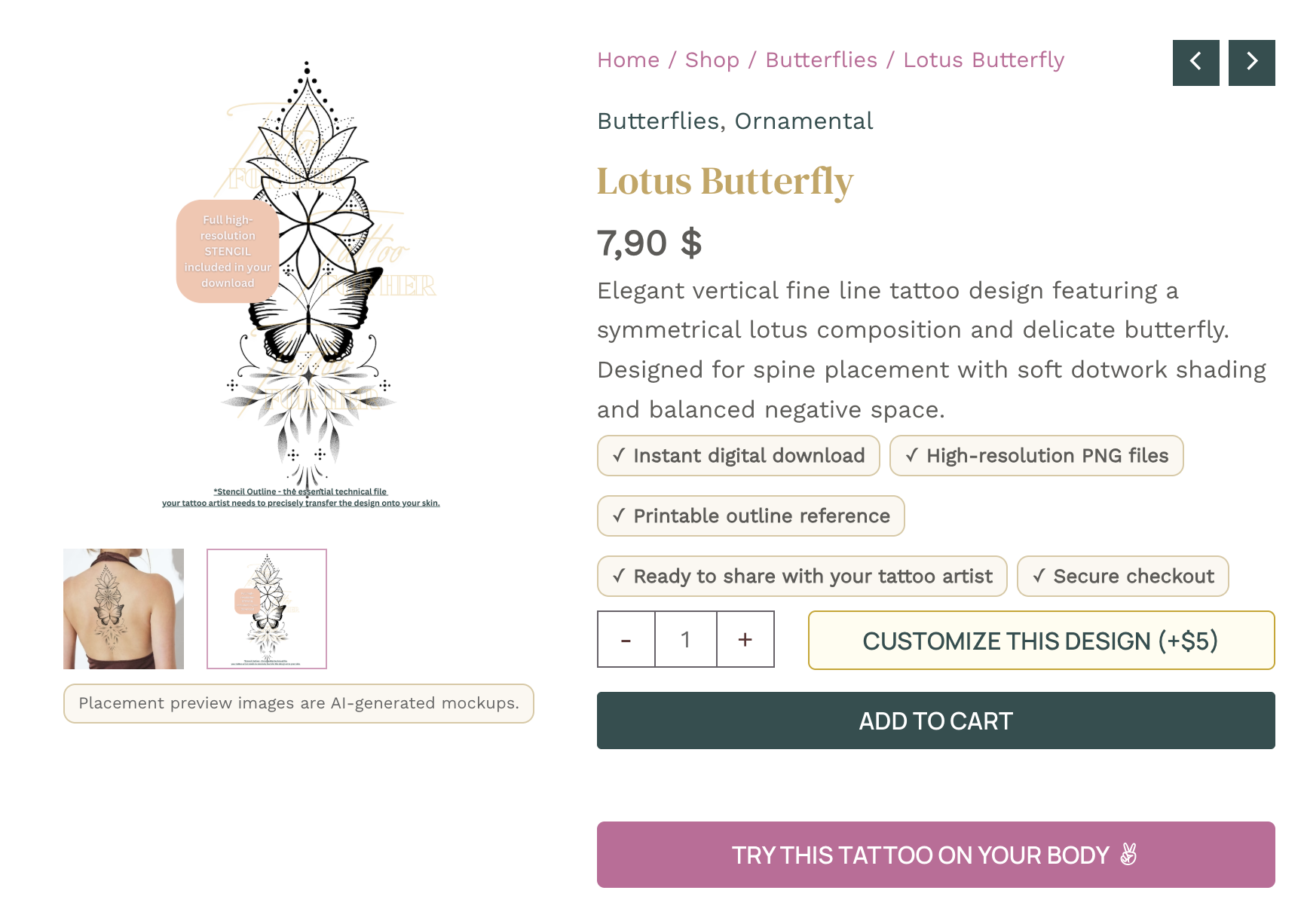 Fine line tattoo design with AI tattoo preview option